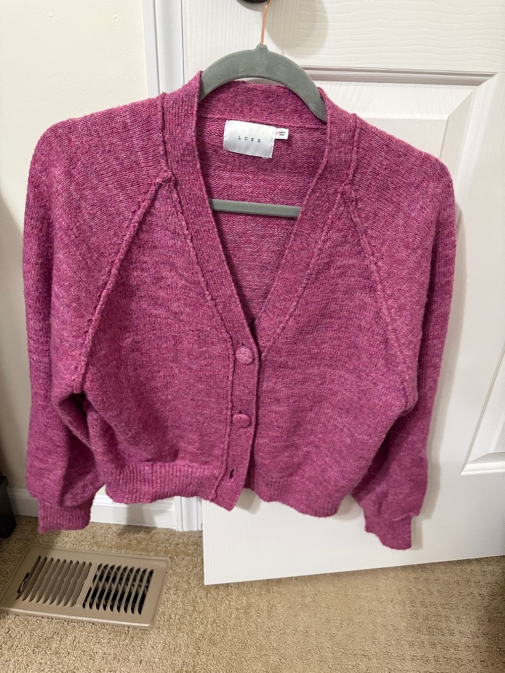 Lush Raspberry Pink Button-Up V-Neck Cardigan